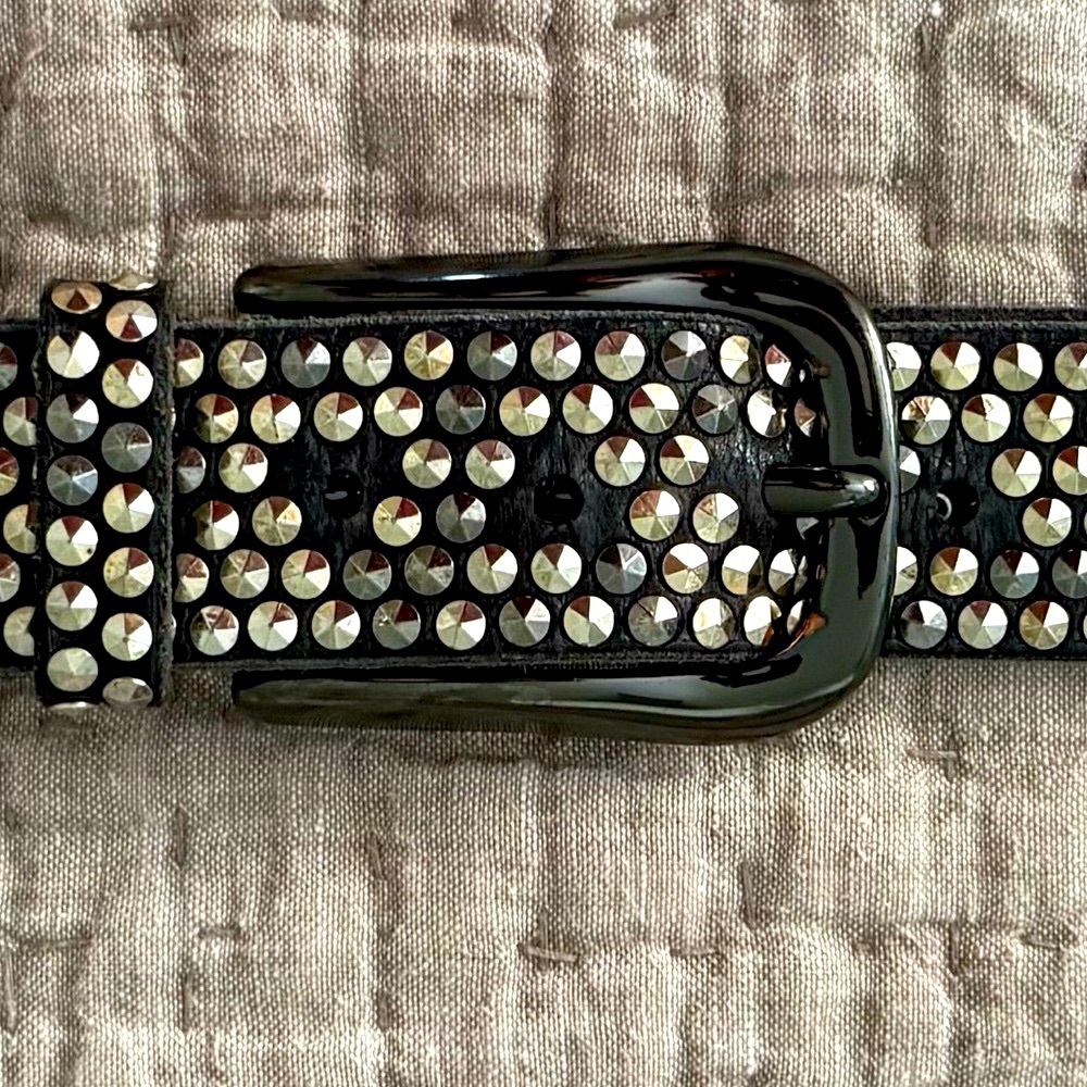 B.Belt Black Belt, Bronze and Gunmetal Studded, Gunmetal buckle, Sz S